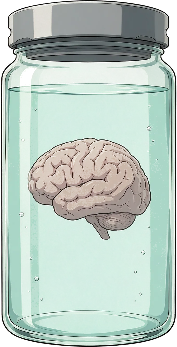 Un cerveau qui flotte dans un bocal fermé